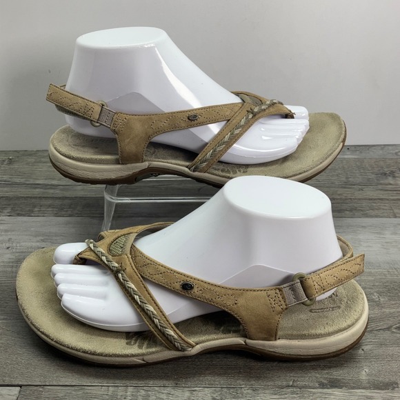 Merrell Shoes - Merrell Stella Bloom Aluminum Tan Leather Athletic Sandals Womens 9 J89132
